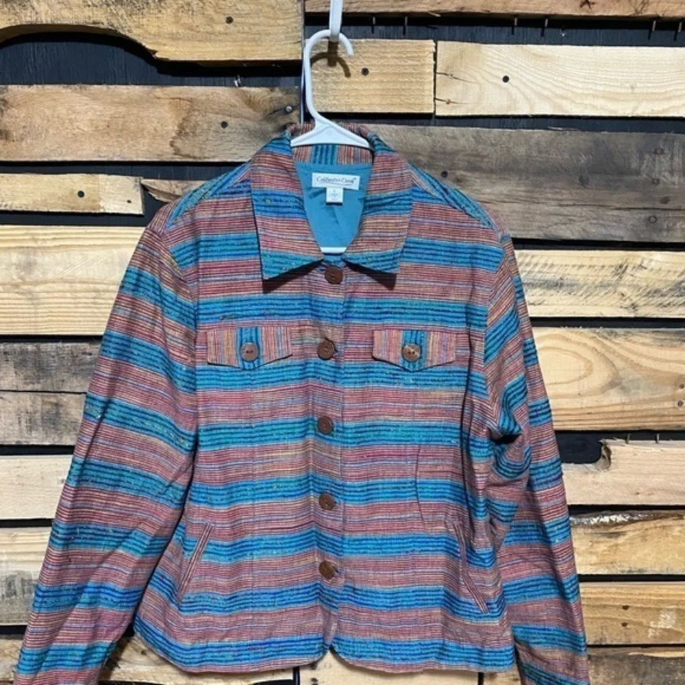 Coldwater Creek Shirt/Blazer Size‎ Large Blue/Orange/Crimson Fall